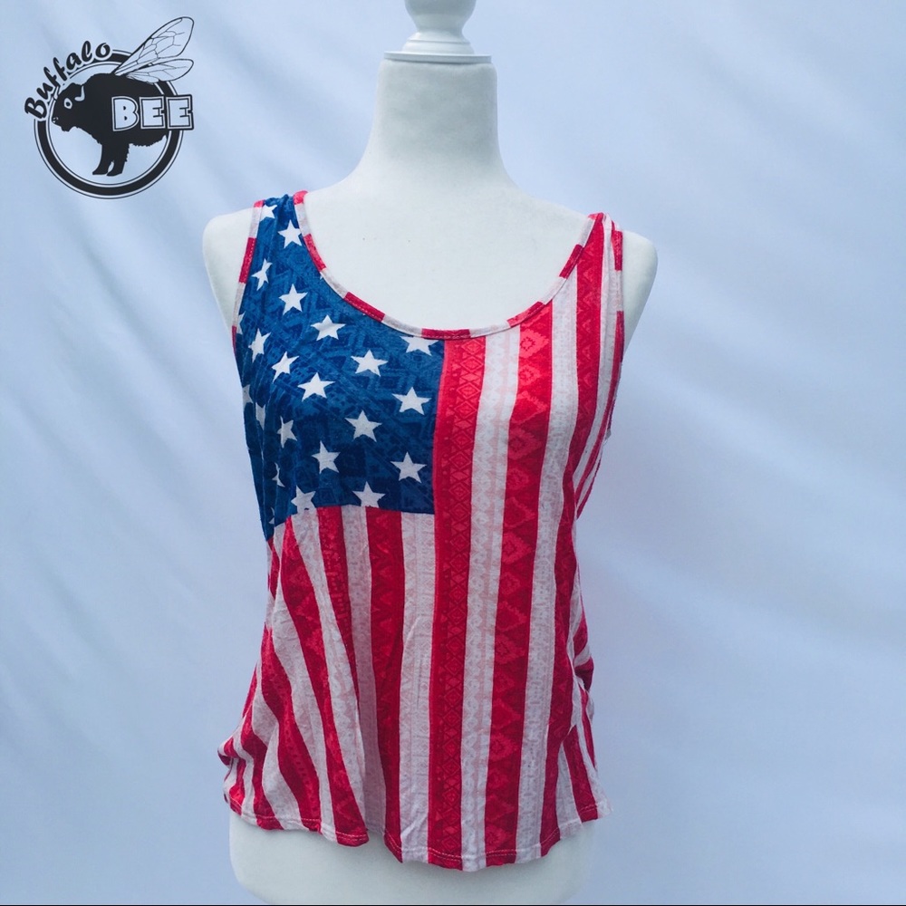 Rue 21 American flag white lace razor back tank M